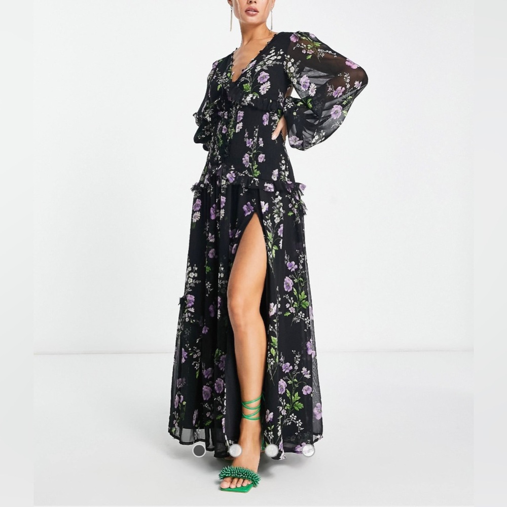 ASOS floral long chiffon corset dress